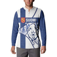 Personalised Finland Independence Day Button Sweatshirt Suomi 1917 Proud Flag Finnish Folk Pattern - Wonder Print Shop