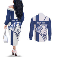 Personalised Finland Independence Day Couples Matching Off The Shoulder Long Sleeve Dress and Long Sleeve Button Shirt Suomi 1917 Proud Flag Finnish Folk Pattern - Wonder Print Shop