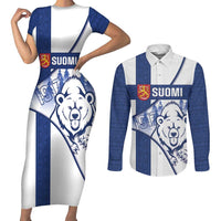 Personalised Finland Independence Day Couples Matching Short Sleeve Bodycon Dress and Long Sleeve Button Shirt Suomi 1917 Proud Flag Finnish Folk Pattern - Wonder Print Shop