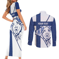 Personalised Finland Independence Day Couples Matching Short Sleeve Bodycon Dress and Long Sleeve Button Shirt Suomi 1917 Proud Flag Finnish Folk Pattern - Wonder Print Shop