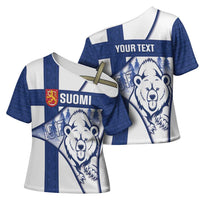 Personalised Finland Independence Day Cross Shoulder Shirt Suomi 1917 Proud Flag Finnish Folk Pattern - Wonder Print Shop