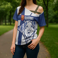 Personalised Finland Independence Day Cross Shoulder Shirt Suomi 1917 Proud Flag Finnish Folk Pattern - Wonder Print Shop