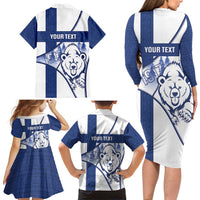 Personalised Finland Independence Day Family Matching Long Sleeve Bodycon Dress and Hawaiian Shirt Suomi 1917 Proud Flag Finnish Folk Pattern - Wonder Print Shop