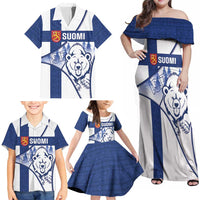 Personalised Finland Independence Day Family Matching Off Shoulder Maxi Dress and Hawaiian Shirt Suomi 1917 Proud Flag Finnish Folk Pattern - Wonder Print Shop