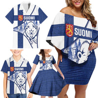 Personalised Finland Independence Day Family Matching Off Shoulder Short Dress and Hawaiian Shirt Suomi 1917 Proud Flag Finnish Folk Pattern - Wonder Print Shop