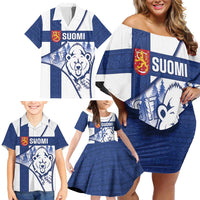 Personalised Finland Independence Day Family Matching Off Shoulder Short Dress and Hawaiian Shirt Suomi 1917 Proud Flag Finnish Folk Pattern - Wonder Print Shop