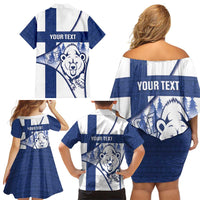 Personalised Finland Independence Day Family Matching Off Shoulder Short Dress and Hawaiian Shirt Suomi 1917 Proud Flag Finnish Folk Pattern - Wonder Print Shop