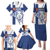 Personalised Finland Independence Day Family Matching Puletasi and Hawaiian Shirt Suomi 1917 Proud Flag Finnish Folk Pattern - Wonder Print Shop