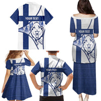 Personalised Finland Independence Day Family Matching Puletasi and Hawaiian Shirt Suomi 1917 Proud Flag Finnish Folk Pattern - Wonder Print Shop