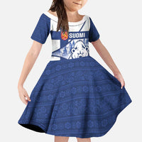 Personalised Finland Independence Day Family Matching Short Sleeve Bodycon Dress and Hawaiian Shirt Suomi 1917 Proud Flag Finnish Folk Pattern - Wonder Print Shop