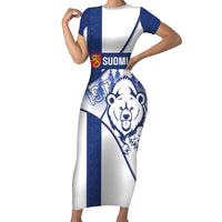 Personalised Finland Independence Day Family Matching Short Sleeve Bodycon Dress and Hawaiian Shirt Suomi 1917 Proud Flag Finnish Folk Pattern - Wonder Print Shop
