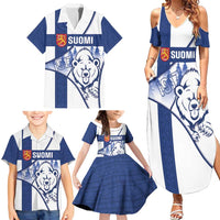 Personalised Finland Independence Day Family Matching Summer Maxi Dress and Hawaiian Shirt Suomi 1917 Proud Flag Finnish Folk Pattern - Wonder Print Shop