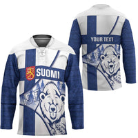 Personalised Finland Independence Day Hockey Jersey Suomi 1917 Proud Flag Finnish Folk Pattern - Wonder Print Shop