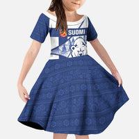 Personalised Finland Independence Day Kid Short Sleeve Dress Suomi 1917 Proud Flag Finnish Folk Pattern - Wonder Print Shop