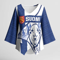 Personalised Finland Independence Day Kimono Sleeve Blouse Suomi 1917 Proud Flag Finnish Folk Pattern - Wonder Print Shop