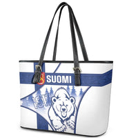 Finland Independence Day Leather Tote Bag Suomi 1917 Proud Flag Finnish Folk Pattern - Wonder Print Shop