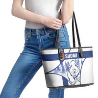 Finland Independence Day Leather Tote Bag Suomi 1917 Proud Flag Finnish Folk Pattern - Wonder Print Shop