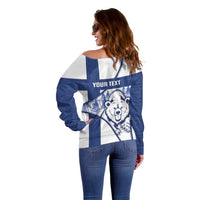 Personalised Finland Independence Day Off Shoulder Sweater Suomi 1917 Proud Flag Finnish Folk Pattern - Wonder Print Shop