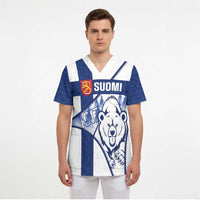 Personalised Finland Independence Day Scrub Top Suomi 1917 Proud Flag Finnish Folk Pattern - Wonder Print Shop