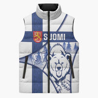 Personalised Finland Independence Day Sleeveless Puffer Jacket Suomi 1917 Proud Flag Finnish Folk Pattern - Wonder Print Shop