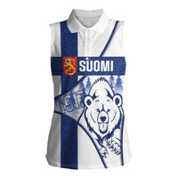 Personalised Finland Independence Day Women Sleeveless Polo Shirt Suomi 1917 Proud Flag Finnish Folk Pattern - Wonder Print Shop