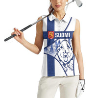 Personalised Finland Independence Day Women Sleeveless Polo Shirt Suomi 1917 Proud Flag Finnish Folk Pattern - Wonder Print Shop