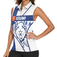 Personalised Finland Independence Day Women Sleeveless Polo Shirt Suomi 1917 Proud Flag Finnish Folk Pattern - Wonder Print Shop