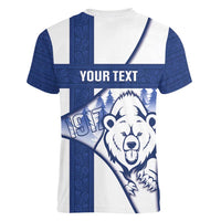 Personalised Finland Independence Day Women V-Neck T-Shirt Suomi 1917 Proud Flag Finnish Folk Pattern - Wonder Print Shop