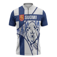 Personalised Finland Independence Day Zipper Polo Shirt Suomi 1917 Proud Flag Finnish Folk Pattern - Wonder Print Shop