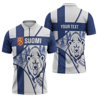 Personalised Finland Independence Day Zipper Polo Shirt Suomi 1917 Proud Flag Finnish Folk Pattern - Wonder Print Shop
