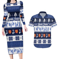 Finland Christmas Couples Matching Long Sleeve Bodycon Dress and Hawaiian Shirt Suomen Tasavalta Hyvaa Joulua - Wonder Print Shop