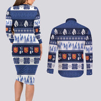 Finland Christmas Couples Matching Long Sleeve Bodycon Dress and Long Sleeve Button Shirt Suomen Tasavalta Hyvaa Joulua - Wonder Print Shop
