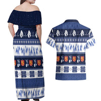Finland Christmas Couples Matching Off Shoulder Maxi Dress and Hawaiian Shirt Suomen Tasavalta Hyvaa Joulua - Wonder Print Shop