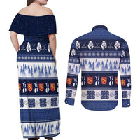Finland Christmas Couples Matching Off Shoulder Maxi Dress and Long Sleeve Button Shirt Suomen Tasavalta Hyvaa Joulua - Wonder Print Shop