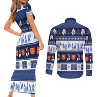 Finland Christmas Couples Matching Short Sleeve Bodycon Dress and Long Sleeve Button Shirt Suomen Tasavalta Hyvaa Joulua - Wonder Print Shop
