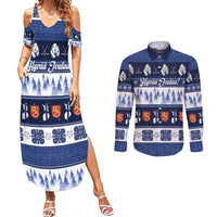 Finland Christmas Couples Matching Summer Maxi Dress and Long Sleeve Button Shirt Suomen Tasavalta Hyvaa Joulua - Wonder Print Shop