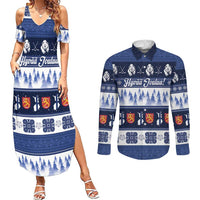 Finland Christmas Couples Matching Summer Maxi Dress and Long Sleeve Button Shirt Suomen Tasavalta Hyvaa Joulua - Wonder Print Shop