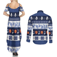 Finland Christmas Couples Matching Summer Maxi Dress and Long Sleeve Button Shirt Suomen Tasavalta Hyvaa Joulua - Wonder Print Shop