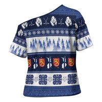 Finland Christmas Cross Shoulder Shirt Suomen Tasavalta Hyvaa Joulua - Wonder Print Shop