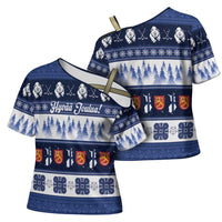 Finland Christmas Cross Shoulder Shirt Suomen Tasavalta Hyvaa Joulua - Wonder Print Shop