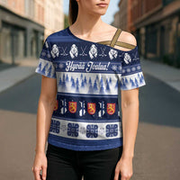 Finland Christmas Cross Shoulder Shirt Suomen Tasavalta Hyvaa Joulua - Wonder Print Shop