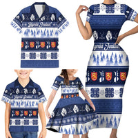 Finland Christmas Family Matching Short Sleeve Bodycon Dress and Hawaiian Shirt Suomen Tasavalta Hyvaa Joulua - Wonder Print Shop