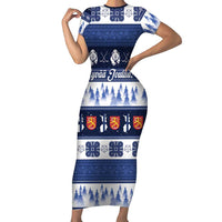 Finland Christmas Family Matching Short Sleeve Bodycon Dress and Hawaiian Shirt Suomen Tasavalta Hyvaa Joulua - Wonder Print Shop