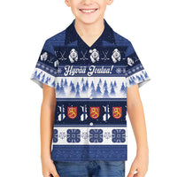 Finland Christmas Family Matching Short Sleeve Bodycon Dress and Hawaiian Shirt Suomen Tasavalta Hyvaa Joulua - Wonder Print Shop