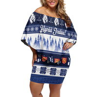 Finland Christmas Off Shoulder Short Dress Suomen Tasavalta Hyvaa Joulua - Wonder Print Shop