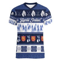 Finland Christmas Women V-Neck T-Shirt Suomen Tasavalta Hyvaa Joulua - Wonder Print Shop
