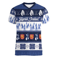 Finland Christmas Women V-Neck T-Shirt Suomen Tasavalta Hyvaa Joulua - Wonder Print Shop