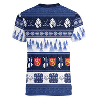 Finland Christmas Women V-Neck T-Shirt Suomen Tasavalta Hyvaa Joulua - Wonder Print Shop