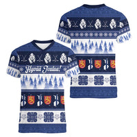 Finland Christmas Women V-Neck T-Shirt Suomen Tasavalta Hyvaa Joulua - Wonder Print Shop