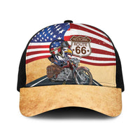 Route 66 United States Baseball Net Cap Historic Highway USA Eagle With Motorcycle - Wonder Print Shop